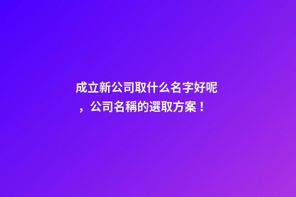 成立新公司取什么名字好呢，公司名稱的選取方案！